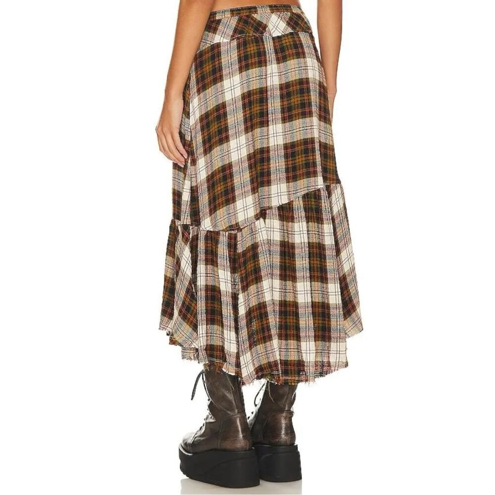 Free People Grunge 90s Asymmetrical Distressed Plaid Marcelline Maxi Skirt Small - Picture 5 of 16